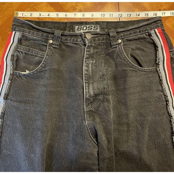 VTG HUGO BOSS by IG Design 90s Baggy Hip Hop Skater Denim Jeans Mens 33x28 Black - Picture 7 of 11